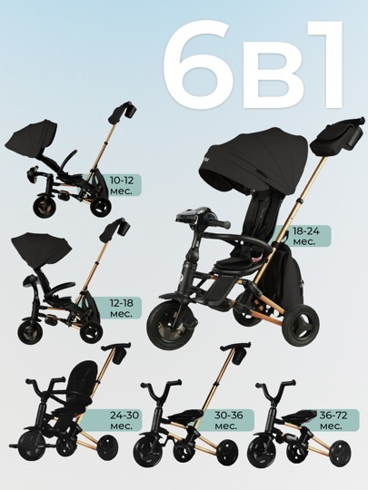 Складной трехколесный велосипед Qplay S700-17 RIDER SM Black (Rub Gold) (муз.панель)