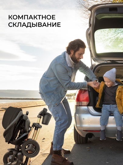 Складной трехколесный велосипед Qplay S700-17 RIDER SM Black (Rub Gold) (муз.панель)