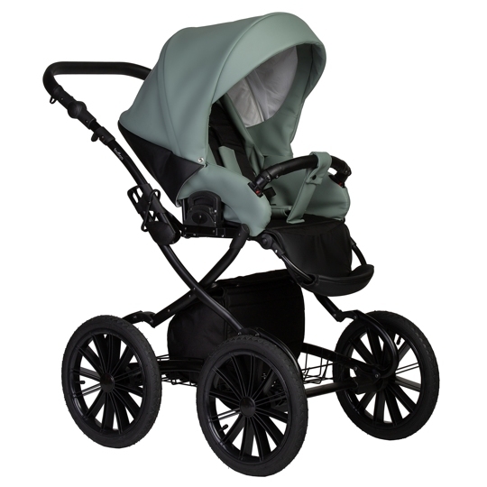 Коляска Indigo MIO ECO Plus 14" 2 в 1 / 05 (черная кожа+шалфей кожа)