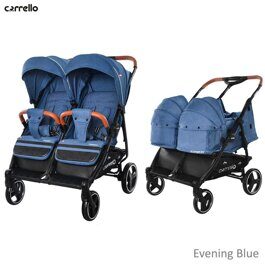 Прогулочная коляска для двойни Carrello Connect CRL-5502/1 с переносками Evening Blue