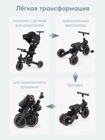 Детский трехколесный велосипед с ручкой Happy Baby MERCURY PRO 50047 / black