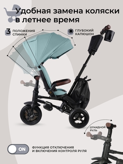 Велосипед трехколесный складной Qplay S702 SPRINTER S MAX / Mint (Lux Black)