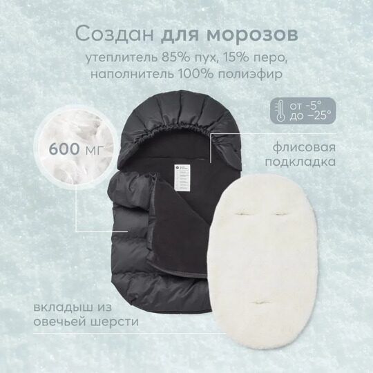 Конверт детский в комплекте с меховым вкладышем Happy Baby 89029 true black