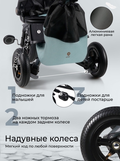 Велосипед трехколесный складной Qplay S702 SPRINTER MAX / Mint (Oxford Graphite)