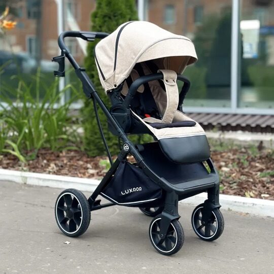 Прогулочная коляска LuxMom 740 реверсивный блок + рюкзак / Бежевая