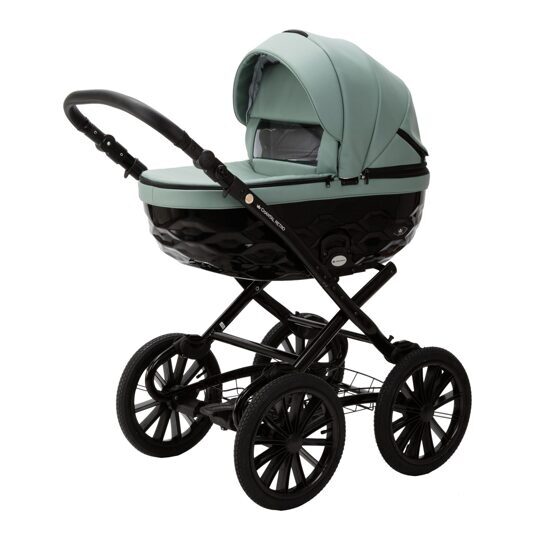 Коляска Adamex Chantal Retro Eco (Deluxe) 2 в 1 / SA20 СЕРО-ЗЕЛЕНАЯ КОЖА