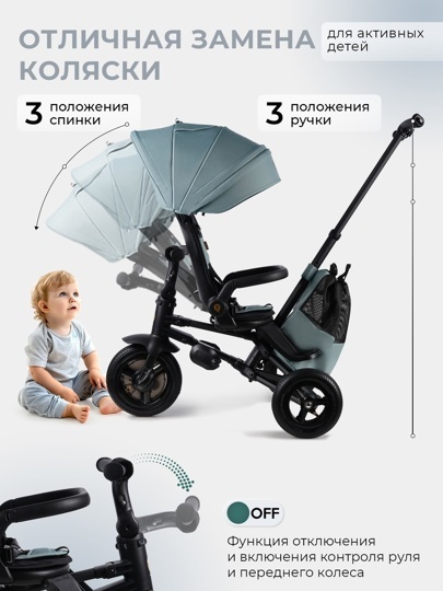 Складной трехколесный велосипед Qplay S702 RIDER MAX / Mint (Oxford Graphite)