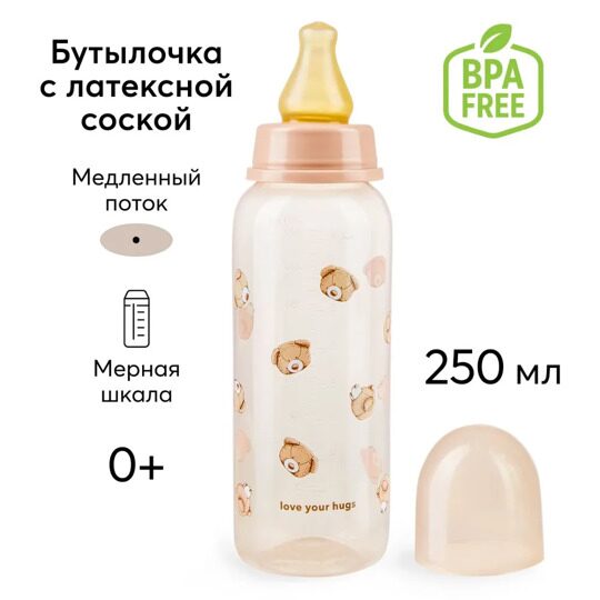 Антиколиковая бутылочка Happy Baby 10018 латексная соска от 0+  250 мл. /bear