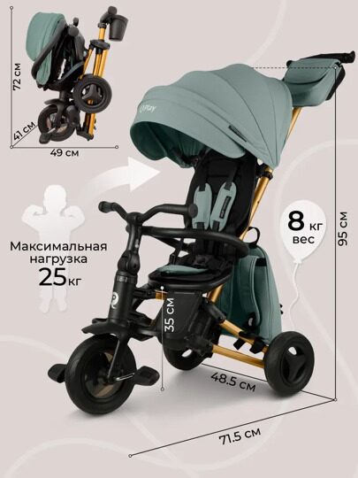 Велосипед трехколесный складной Qplay S700-17 SPRINTER SL / Mint (Rub/Gold)