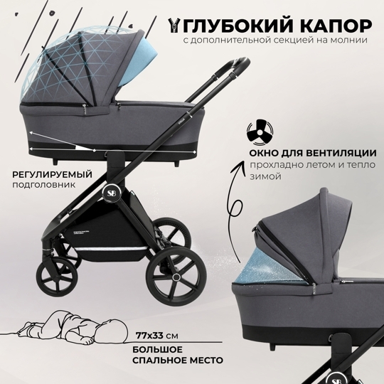 Коляска Sweet Baby Stella 3 в 1 / Dark Grey