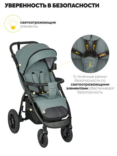 Прогулочная коляска Jovola SELENA Air G1 2025 с сумкой / зеленый-серый