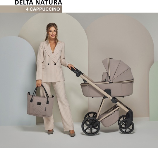 Коляска Adamex DELTA NATURA 3 в 1 / DN-4-CAPPUCCINO (Бежевая ткань-бежевая рама)
