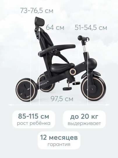 Детский трехколесный велосипед с ручкой Happy Baby MERCURY PRO 50047 / black
