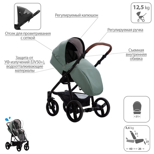 Коляска Bebetto KITELLI PRO  3 в 1 / pro 01 (белая кожа)