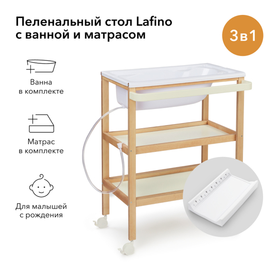 Комплект: пеленальный стол Happy Baby LAFINO с ванной и матрасом