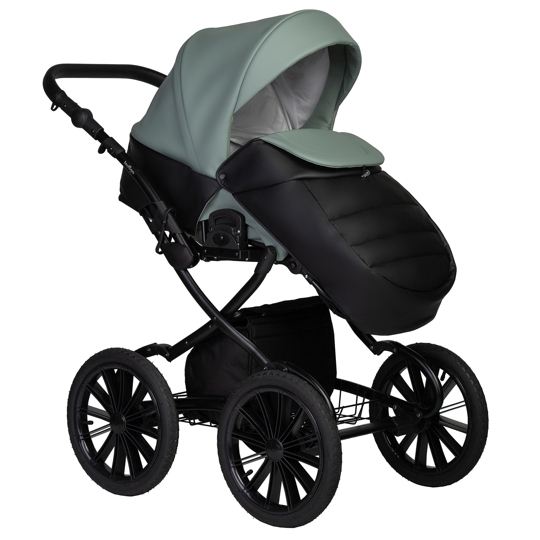 Коляска Indigo MIO ECO Plus 14" 2 в 1 / 05 (черная кожа+шалфей кожа)