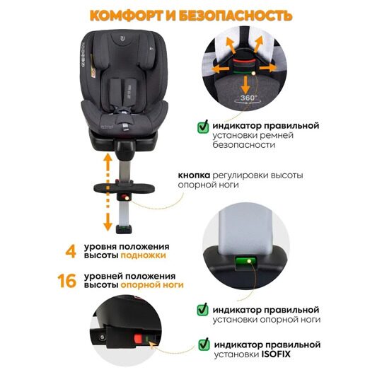 Автокресло детское Jovola JET 8.0 Isofix 0-36 кг с упором в пол / серый