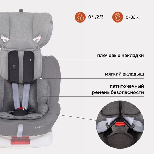 Rant Basic TWIST isofix 0/1/2/3 (0-36 кг) / YC06 Grey