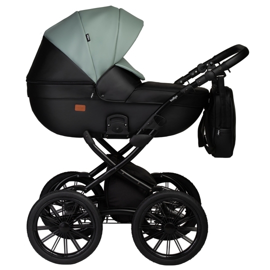 Коляска Indigo MIO ECO Plus 14" 2 в 1 / 05 (черная кожа+шалфей кожа)