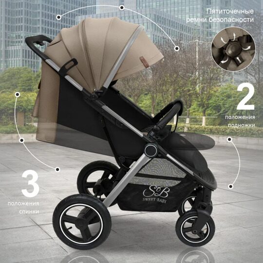 Прогулочная коляска Sweet Baby Suburban Compatto Air Silver Beige