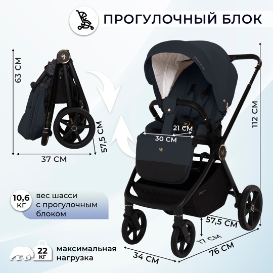 Коляска Sweet Baby Stella Plus Neo 2 в 1 / Dark Grey