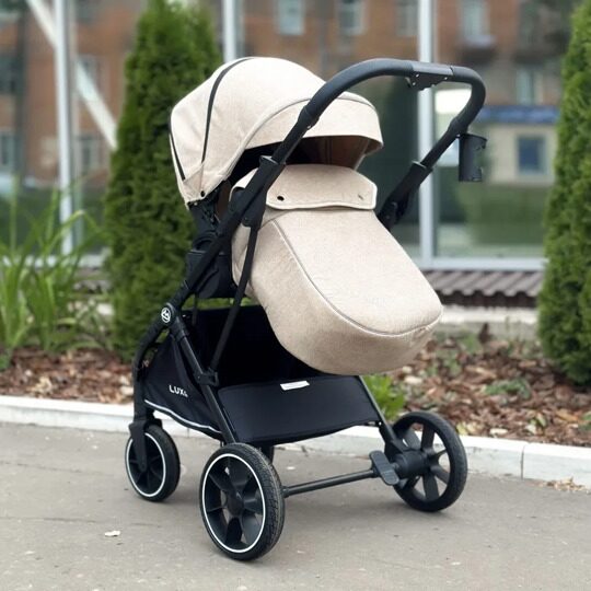 Прогулочная коляска LuxMom 740 реверсивный блок + рюкзак / Бежевая