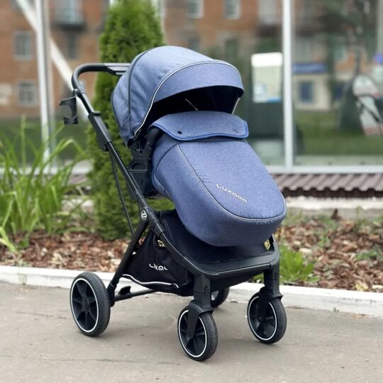 Прогулочная коляска LuxMom 740 реверсивный блок + рюкзак / Синяя