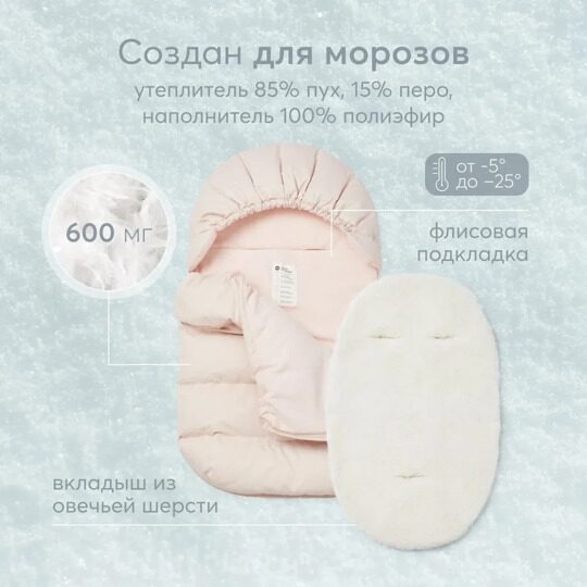 Конверт детский в комплекте с меховым вкладышем Happy Baby 89029 light pink