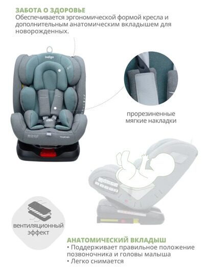 Автокресло Indigo TOURNEO isofix 0+1+2+3 (0-36 кг) / серо-зеленый