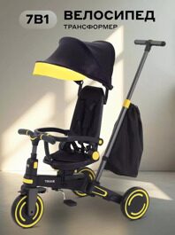 Детский трехколесный велосипед с ручкой MOWBaby TRIXIE MC055 / Black-yellow