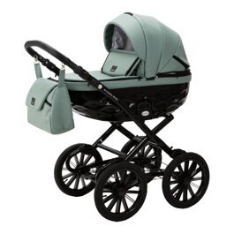Коляска Adamex Chantal Retro Eco (Deluxe) 2 в 1 / SA20 СЕРО-ЗЕЛЕНАЯ КОЖА