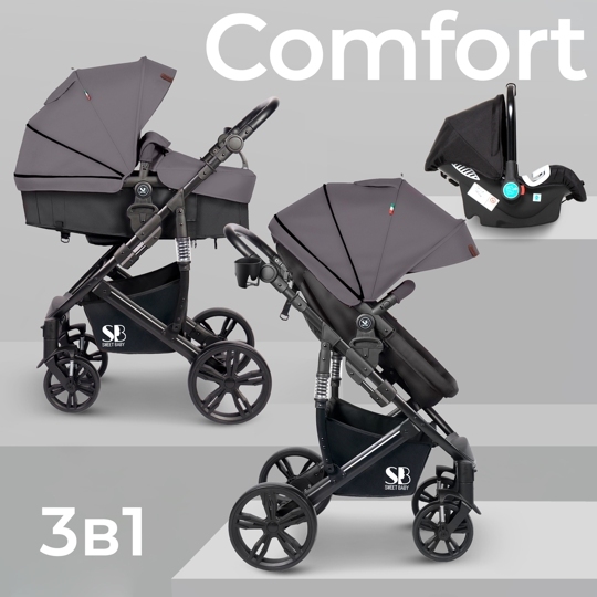 Коляска-трансформер Sweet Baby Comfort 3 в 1 / Black Grey