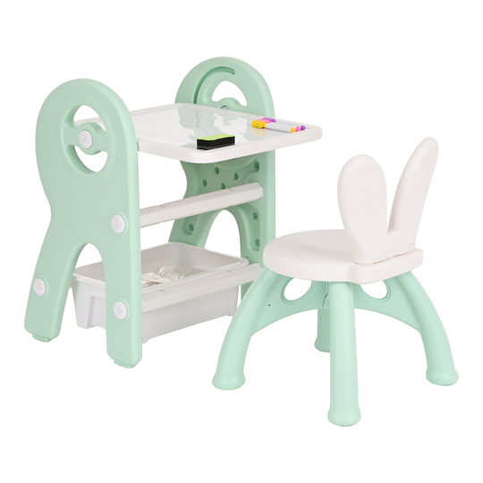 Набор PITUSO Стол + стульчик + доска д рисования + констр 60 эл Зеленый