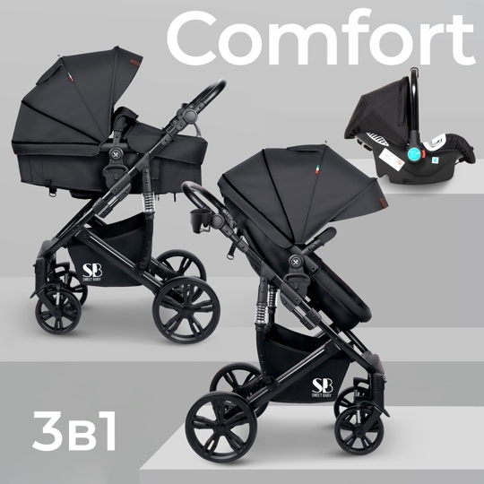Коляска-трансформер Sweet Baby Comfort 3 в 1 / Black-Black