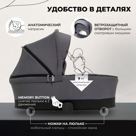 Коляска Sweet Baby Stella 3 в 1 / Dark Grey
