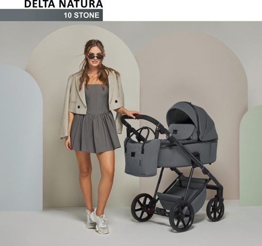 Коляска Adamex DELTA NATURA 2 в 1 / DN-10-STONE (Темно-серая ткань-темно-серая рама)