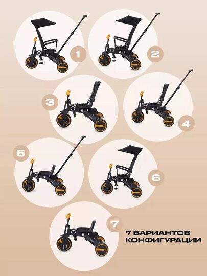 Детский трехколесный велосипед с ручкой Rant Birdie RB202 / Graphite