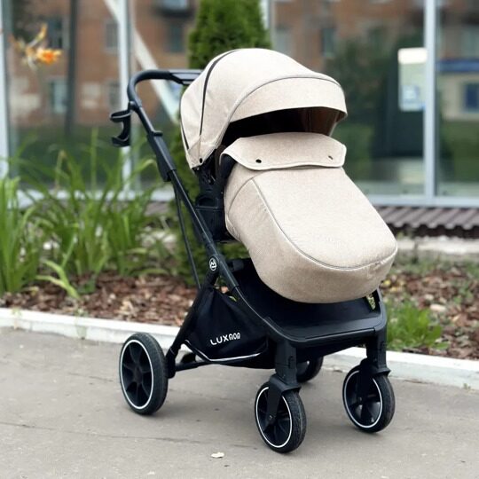 Прогулочная коляска LuxMom 740 реверсивный блок + рюкзак / Бежевая