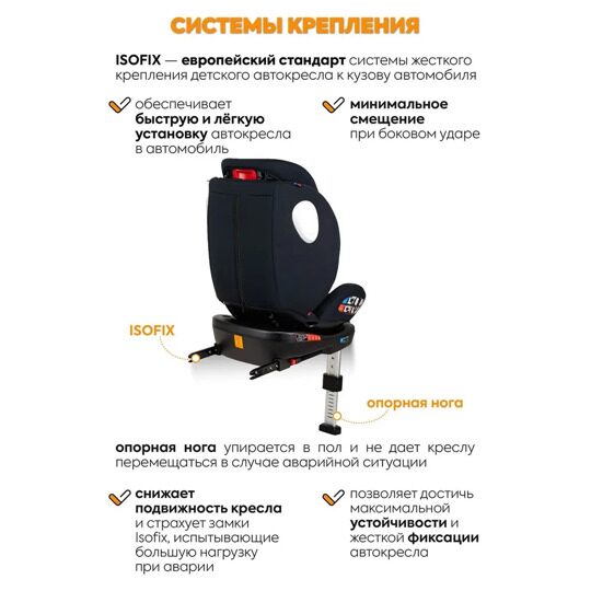 Автокресло детское Jovola JET 8.0 Isofix 0-36 кг с упором в пол / черный