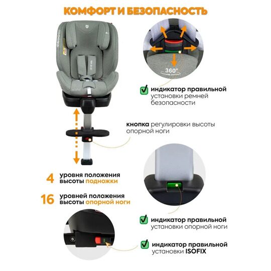 Автокресло детское Jovola JET 8.0 Isofix 0-36 кг с упором в пол / зелёный