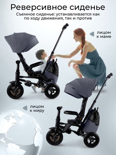 Велосипед трехколесный складной Qplay S702 SPRINTER MAX / Grey (Oxford Graphite)