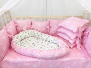 Комплект в кроватку Подушками Сердца розовые 08.0 (18 предметов)