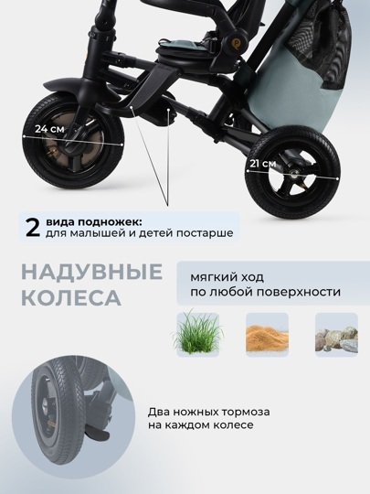 Складной трехколесный велосипед Qplay S702 RIDER MAX / Mint (Oxford Graphite)