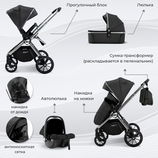 Коляска Sweet Baby Vento 3 в 1 / Silver Black