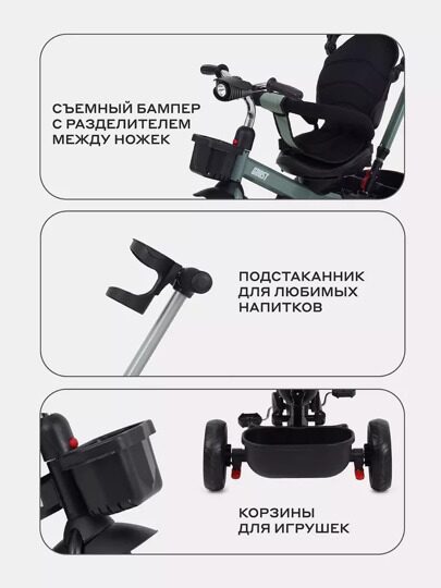 Детский трехколесный велосипед с ручкой Rant Basic GHOST RB250 / Green