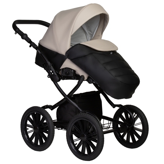 Коляска Indigo MIO ECO Plus 14" 2 в 1 / 04 (черная кожа+св.бежевая кожа)