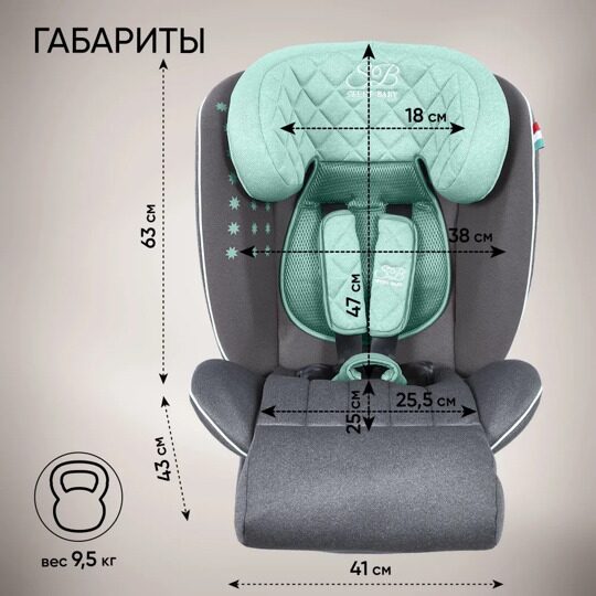 Автокресло Sweet Baby Fortuna 360 SPS Isofix (0-36) / Grey-Turquoise