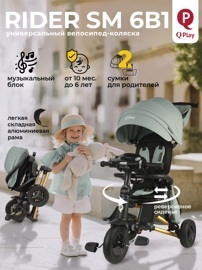 Складной трехколесный велосипед Qplay S700-17 RIDER SM Mint (Rub/Gold) (муз.панель)