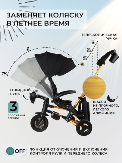 Складной трехколесный велосипед Qplay S700-17 RIDER SM Black (Rub Gold) (муз.панель)