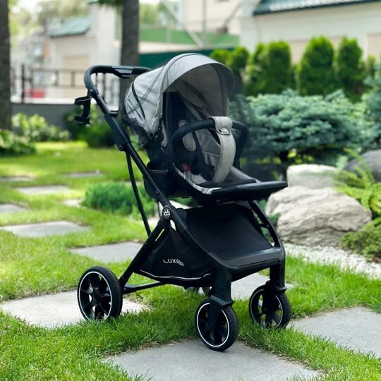 Прогулочная коляска LuxMom 740 реверсивный блок + рюкзак / Светло-серая